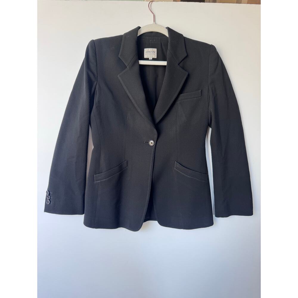 Armani Collezioni Black Chevron Blazer Jacket Single Button Peak Lapel Wool 6